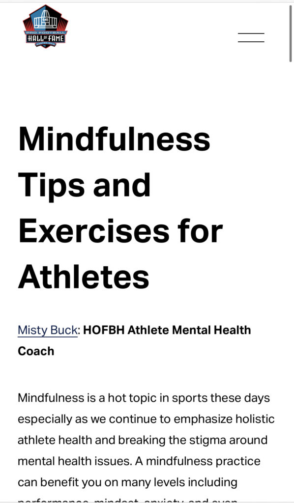 Mindfulness Tips and Exercises for Athletes Written for Hall of Fame Behavioral HealthHOFBH